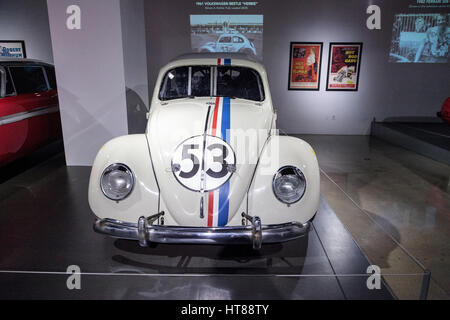 Los Angeles, CA, USA — March 4, 2017: Love Bug 1963 Volkswagen Beetle Herbie driven in the movie Herbie: Fully Loaded at the Petersen Automotive Museu Stock Photo