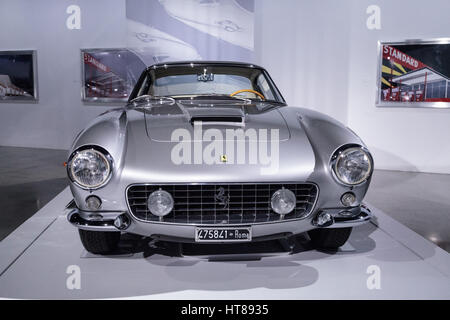 Los Angeles, CA, USA - March 4, 2017: Silver 1962 Ferrari 250 GT SWB from the collection of Ron Hein at the Petersen Automotive Museum in Los Angeles, Stock Photo