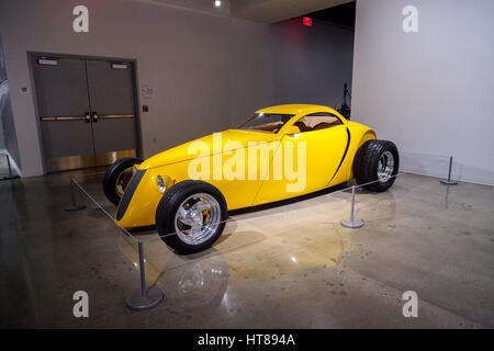 Los Angeles, CA, USA - March 4, 2017: Yellow 1992 Aluma coupe by Boyd Coddington from the collection of David Sydorick at the Petersen Automotive Muse
