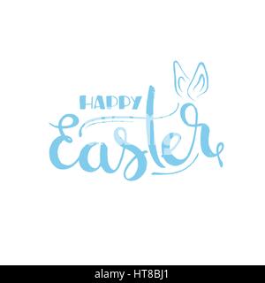 Happy Easter handwritten lettering. Modern vector hand drawn calligraphy with rabbit ears isolated on white background for your design Stock Vector