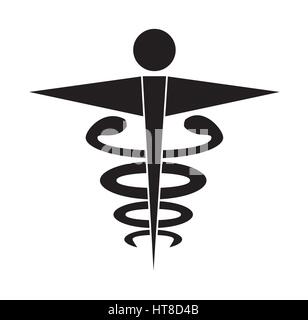 Black and white caduceus medical symbol icon vector isolated white background. Medical icons. Stock Vector