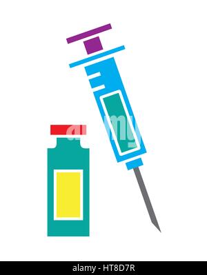 Colorful Syringe and vial bottle icon vector isolated in white background. Medical icons. Stock Vector