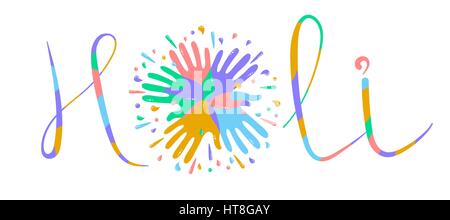 banner on the holy feast, in the form of colored hands and splashing. lettering holi Stock Vector