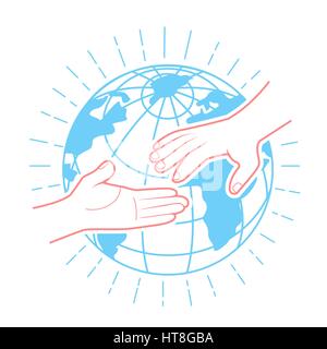 Icon helping hands in the linear style. Help icon Stock Vector