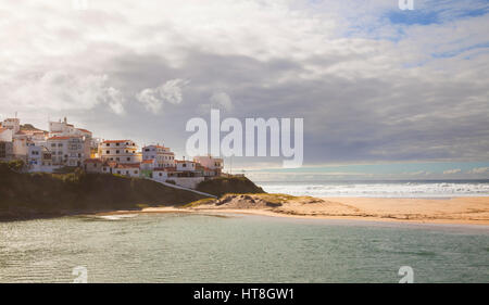 Tide coming in on beach at Praia de Odeceixe, Algarve, Portugal, Iberian Peninsula, Europe Stock Photo