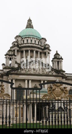 The front of the City Hall in Belfast. The main entrance to the building is in Donegall Square North, Belfast, Northern Ireland. Stock Photo