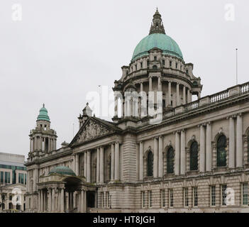 The front of the City Hall in Belfast. The main entrance to the building is in Donegall Square North, Belfast, Northern Ireland. Stock Photo