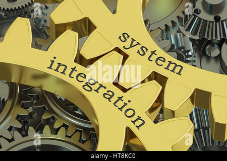 system integration concept on the gearwheels, 3D rendering Stock Photo