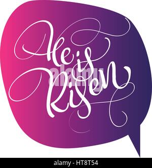 he is risen text on red background. Calligraphy lettering Vector illustration EPS10. Stock Vector