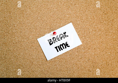 Sticky note on cork board background and text concept Stock Photo