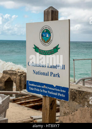 Sign For Columbus Landfall National Park Cockburn Town Grand Turk Turks And Caicos Island Stock Photo