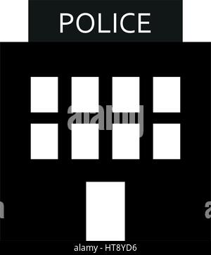 icon police building illustrated on a white background in vector Stock Vector