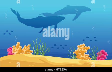 Beauty landscape ocean with whale silhouettes Stock Vector Image & Art ...