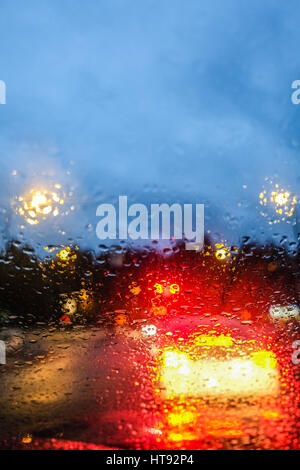 Night Traffic Lights Seen Through a Rain Blurred Car Windshield Stock ...
