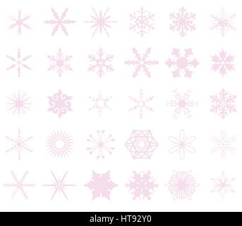A collection of 30 different snowflakes set on a white background. Stock Vector