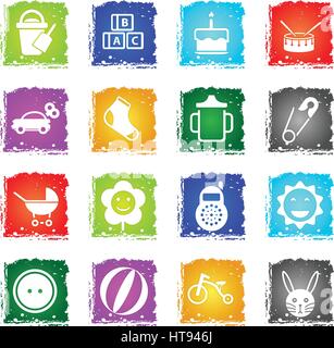baby web icons in grunge style for user interface design Stock Vector