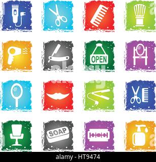 barbershop web icons in grunge style for user interface design Stock Vector