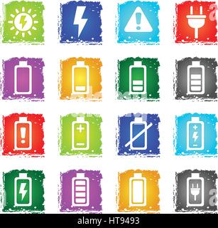 battery web icons in grunge style for user interface design Stock Vector
