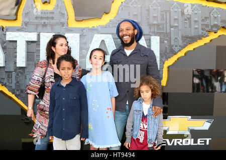 Ziggy Marley and his wife Orly Marley with their children attending the premiere of 'The Lego Batman Movie,' at the Regency Village Theatre in Westwood, Los Angeles, California.  Featuring: Ziggy Marley, Orly Marley Where: Los Angeles, California, United Stock Photo