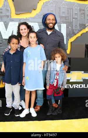 Ziggy Marley and his wife Orly Marley with their children attending the premiere of 'The Lego Batman Movie,' at the Regency Village Theatre in Westwood, Los Angeles, California.  Featuring: Ziggy Marley, Orly Marley Where: Los Angeles, California, United Stock Photo