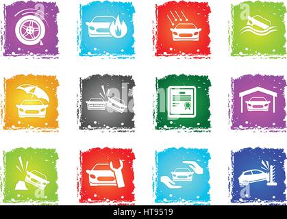 Car Insurance simply symbol in grunge style for user interface design Stock Vector