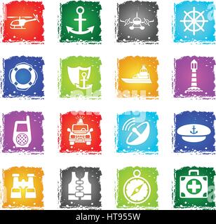 coastguard web icons in grunge style for user interface design Stock Vector
