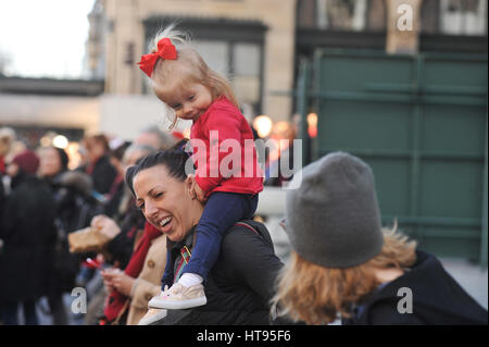 New York, USA. 08th Mar, 2017. Thousands of women rally as part of a nationwide protest 'Day Without a Woman' at the International Women's Day 2017 across from Central Park in New York. The call for 'a day without women' - for women to take the day off (paid and unpaid, at home and away from home); To avoid shopping for the day, 'with exceptions for small businesses, women and minorities,' according to the organizers. Credit: Luiz Roberto Lima/Pacific Press/Alamy Live News Stock Photo