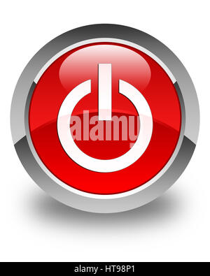 Power icon isolated on glossy red round button abstract illustration Stock Photo