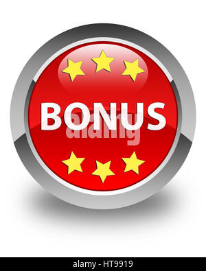 Bonus stars icon isolated on glossy red round button abstract illustration Stock Photo