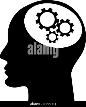 Human head silhouette with set of gears as a brain - idea and innovation concept Stock Vector