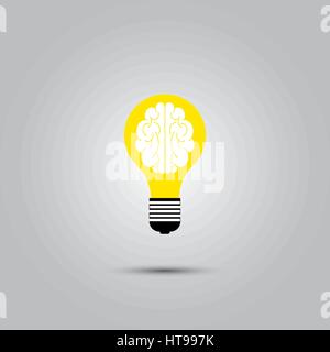 Human brain in lightbulb idea concept flat icon isolated on white background vector illustration Stock Vector