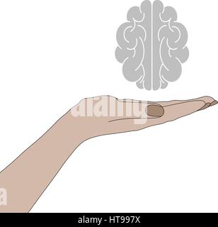 brain hand organ palm finger open holding silhouette vector illustration isolated Stock Vector
