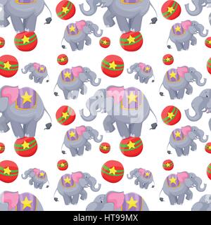 Seamless background design with elephants on balls illustration Stock Vector