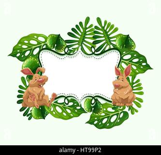 Frame design with two rabbits illustration Stock Vector