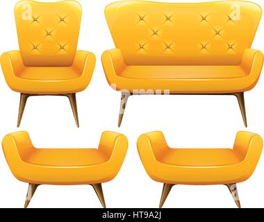 Different design of chairs in yellow color illustration Stock Vector
