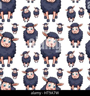 Seamless background design with black sheeps illustration Stock Vector