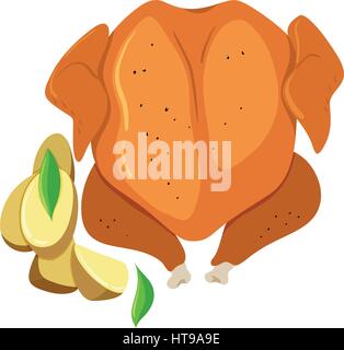 Roasted chicken and grilled potatoes illustration Stock Vector