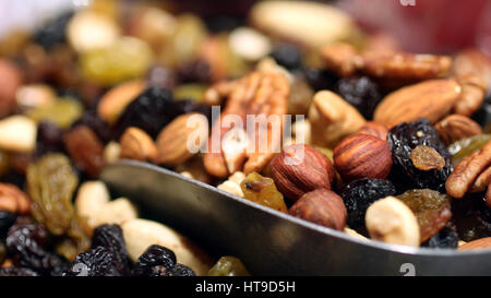 Healthy Mix of raw Nuts and dried fruit made with love in Paris Stock Photo