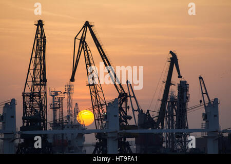 Industrial port dockyard on a sunset Stock Photo