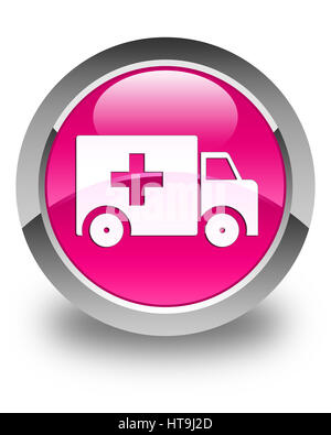 Ambulance icon isolated on glossy pink round button abstract illustration Stock Photo