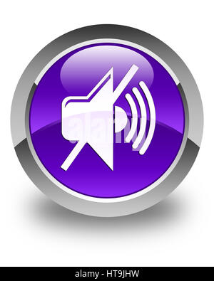 Mute volume icon isolated on glossy purple round button abstract illustration Stock Photo