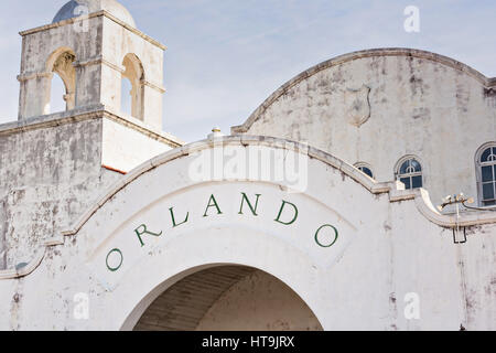 Orlando Station known as Orlando Health Amtrak station in Orlando, Florida. The Spanish Mission Revival style train station was built in 1926 to serve the Atlantic Coast Line Railroad. Stock Photo