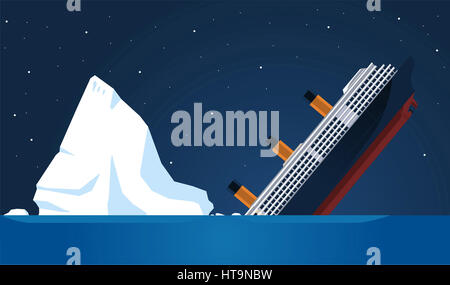 shipwreck Titanic Iceberg Transatlantic Sank, vector illustration cartoon. Stock Photo