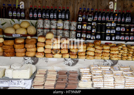 Road market stalls located in Transfagarasan Highway, Romania. Stock Photo