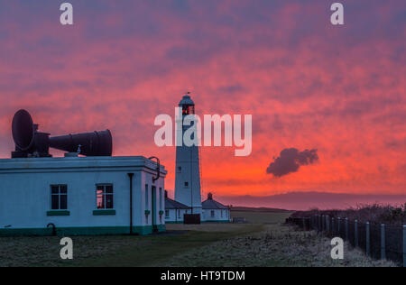 Nash Point Lighthouse, foghorn and Sunrise, Glamorgan Heritage Coast, south Wales Stock Photo