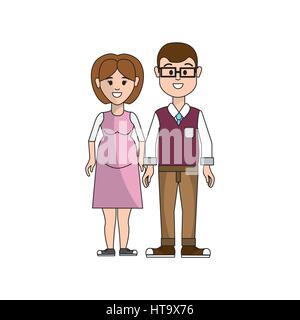 couple, man with glasses and woman pregnant Stock Vector