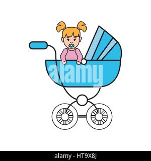 baby girl inside carriage icon Stock Vector