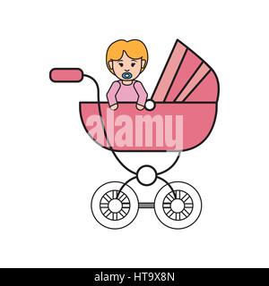 baby girl inside carriage icon Stock Vector