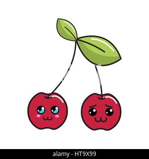 kawaii shy and distracted cherry fruit icon Stock Vector