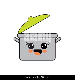 kawaii happy cooking pot icon Stock Vector
